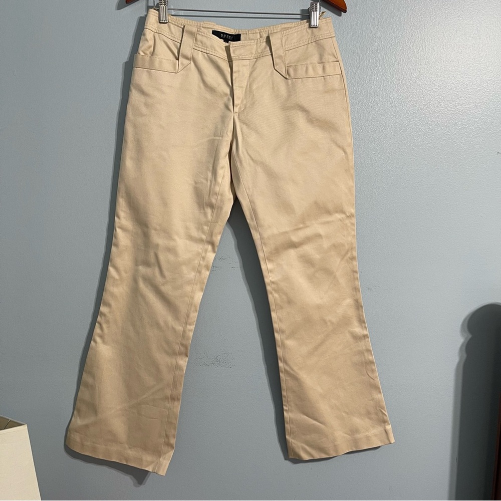 Vintage Gucci Woman’s Beige Mid-Rise Wide Leg Dress Pants 🇮🇹